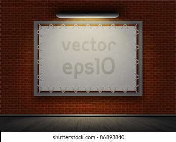 Billboard on red brick wall