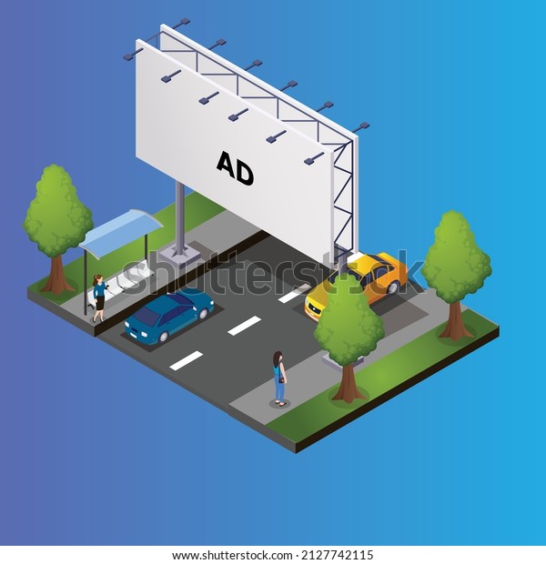 Billboard on the\
street isometric 3d vector concept for banner, website,\
illustration, landing page, flyer,\
etc.