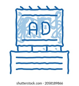 billboard on top of high-rise building sketch icon vector. Hand drawn blue doodle line art billboard on top of high-rise building sign. isolated symbol illustration