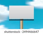 Billboard outdoor advertising, mockup billing board in front of a blue sky. Blank white background for branding design large hoarding, Outdoor advertising construction. Vector.