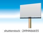 Billboard outdoor advertising, mockup billing board in front of a blue sky. Blank white background for branding design large hoarding, Outdoor advertising construction. Vector.