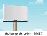 Billboard outdoor advertising, mockup billing board in front of a blue sky. Blank white background for branding design large hoarding, Outdoor advertising construction. Vector.