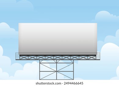 Billboard outdoor advertising, mockup billing board in front of a blue sky. Blank white background for branding design large hoarding, Outdoor advertising construction. Vector.