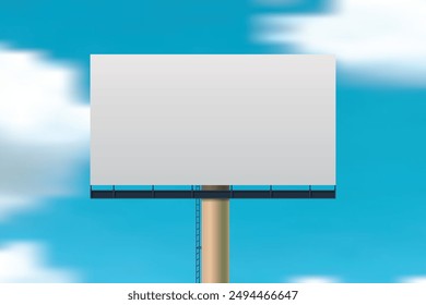 Billboard outdoor advertising, mockup billing board in front of a blue sky. Blank white background for branding design large hoarding, Outdoor advertising construction. Vector.