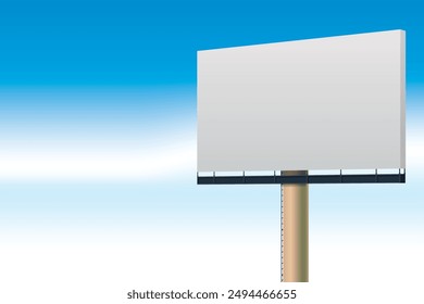 Billboard outdoor advertising, mockup billing board in front of a blue sky. Blank white background for branding design large hoarding, Outdoor advertising construction. Vector.