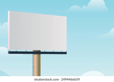 Billboard outdoor advertising, mockup billing board in front of a blue sky. Blank white background for branding design large hoarding, Outdoor advertising construction. Vector.