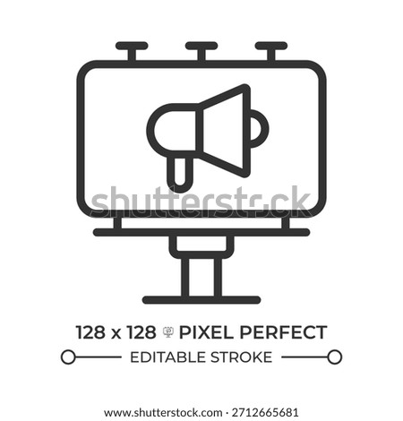 Billboard pixel perfect line icon. Large outdoor advertising structure. Information shield. Road infrastructure. Isolated vector illustration. Outline symbol. Simple linear drawing. Editable stroke