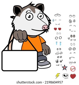 billboard possum character cartoon kawaii expressions set pack in vector format