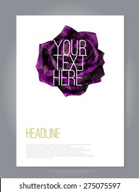 Billboard or poster with black and purple rose in a triangular style on a white background