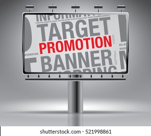 Billboard with Promotion word cloud, vector concept