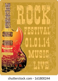 Billboard Rock Festival with an electric guitar on orange  background