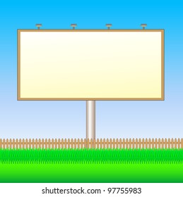 billboard with rustic fence and summer grass
