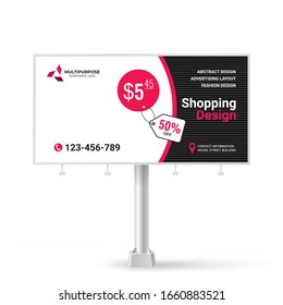 Billboard sign, banner design ideas for outdoor advertising, inspirational graphic design for placing photos and text, vector red background	