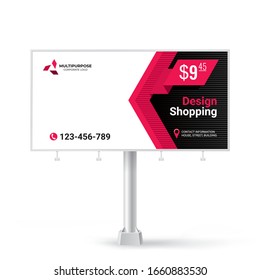 Billboard sign, banner design ideas for outdoor advertising, inspirational graphic design for placing photos and text, vector red background	