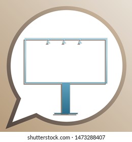 Billboard sign. Bright cerulean icon in white speech balloon at pale taupe background. Illustration.
