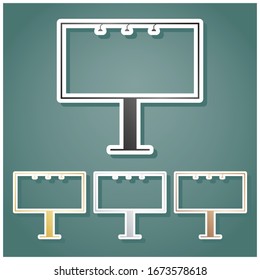 Billboard sign. Set of metallic Icons with gray, gold, silver and bronze gradient with white contour and shadow at viridan background. Illustration.