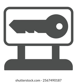 Billboard stand with key solid icon, hacker attacks concept. Vector graphics. Public unsecured key, sharing banner sign on white background, glyph style icon for mobile or web design