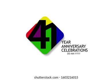 Billboard Style 41 year anniversary, minimalist logo years, jubilee 4 colors Black, red, yellow, green and purple, greeting card. invitation - Vector 