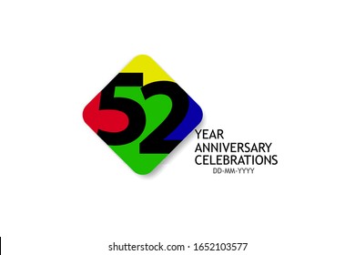 Billboard Style 52 year anniversary, minimalist logo years, jubilee 4 colors Black, red, yellow, green and purple, greeting card. invitation - Vector 