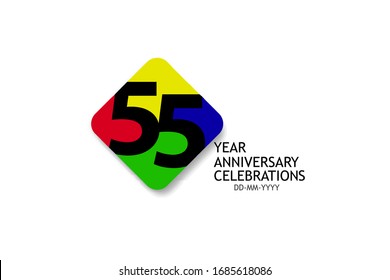 Billboard Style 55 year anniversary, minimalist logo years, jubilee 4 colors Black, red, yellow, green and purple, greeting card. invitation - Vector 