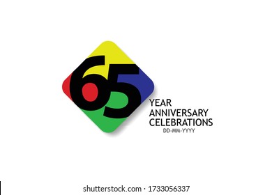 Billboard Style 65 year anniversary, minimalist logo years, jubilee 4 colors Black, red, yellow, green and purple, greeting card. invitation - Vector