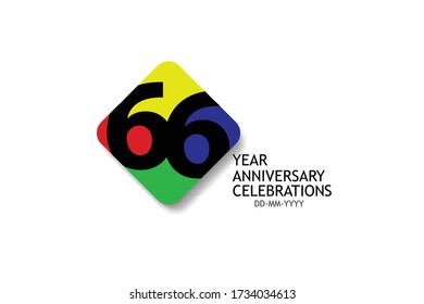Billboard Style 66 year anniversary, minimalist logo years, jubilee 4 colors Black, red, yellow, green and purple, greeting card. invitation - Vector