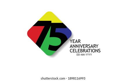 Billboard Style 75 year anniversary, minimalist logo years, jubilee 4 colors Black, red, yellow, green and purple, greeting card. invitation - Vector