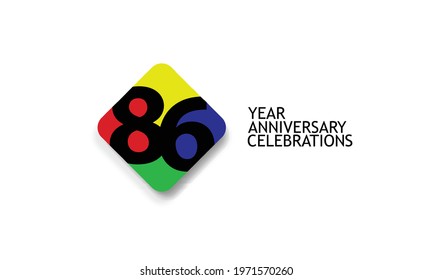 Billboard Style 86 year anniversary, minimalist logo years, jubilee 4 colors Black, red, yellow, green and purple, greeting card. invitation - Vector