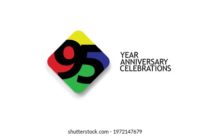 Billboard Style  95 year anniversary, minimalist logo years, jubilee 4 colors Black, red, yellow, green and purple, greeting card. invitation - Vector svg