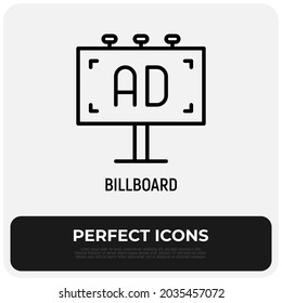 Icono de la línea delgada de cartón, publicidad exterior. Ilustración vectorial moderna.