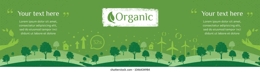 Billboard or web banner of Clean green environment with grunge style. Vector of nature, ecology, organic, environment banners