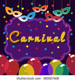 Billboard/blank panel to promote masquerade/festival show/party. Billboard to advertise costume party, birthday. Idea of Banner on  carnival show, ball party poster background. Vector Illustration.