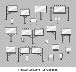 Carteles en blanco. Carteles vacíos realistas aislados en un fondo transparente. Banners en blanco de la ciudad en formato grande para publicidad multimedia.