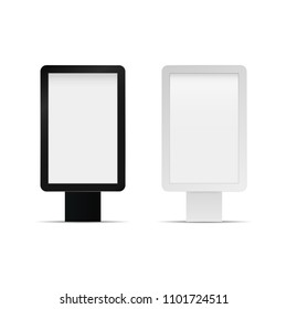 Billboards with blank screen isolated on white background. Mock up lightbox. Vertical blank outdoor Lightbox. Vertical blank billboard for demonstration of design.