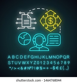Biller payment provider neon light concept icon. Financial customer service. Invoice providing. Billing idea. Glowing sign with alphabet, numbers and symbols. Vector isolated illustration