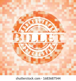 Billet abstract emblem, orange mosaic background