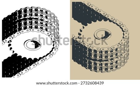 Billet double roller timing set close-up stylized vector illustrations