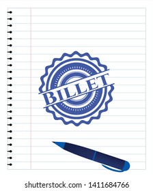 Billet draw (pen strokes). Blue ink. Vector Illustration. Detailed.