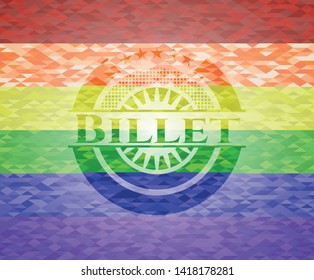 Billet emblem on mosaic background with the colors of the LGBT flag