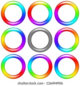 Billet for flash animation. Revolving rainbow ring, eight positions and gray version. Web design element. Vector eps10, contains transparencies