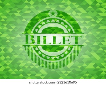 Billet green emblem with mosaic background. Vector Illustration. Detailed. 