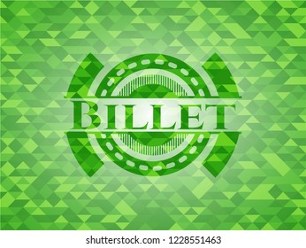 Billet green emblem with triangle mosaic background