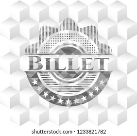 Billet grey badge with geometric cube white background