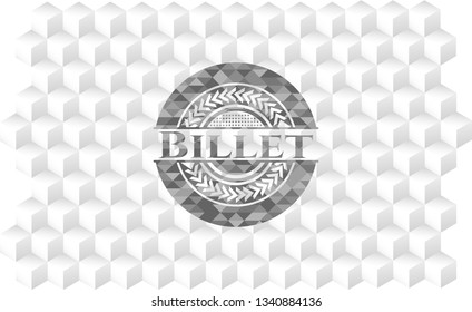 Billet grey badge with geometric cube white background