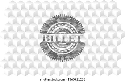 Billet grey badge with geometric cube white background