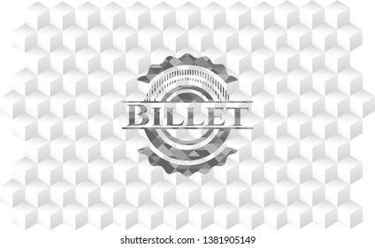 Billet grey badge with geometric cube white background