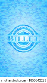 Billet light blue emblem with mosaic background. 