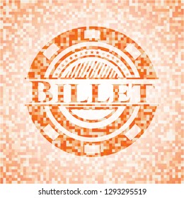 Billet orange tile background illustration. Square geometric mosaic seamless pattern with emblem inside.