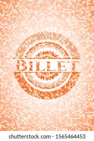 Billet orange tile background illustration. Square geometric mosaic seamless pattern with emblem inside.