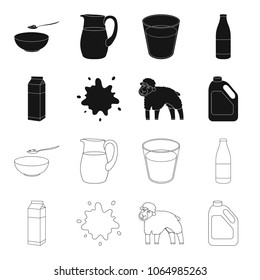 Billet pack, sheep.blue, canister.Moloko set collection icons in black,outline style vector symbol stock illustration web.